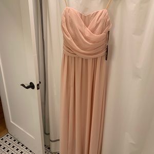 LuLu’s light pink bridesmaids dress! Long strapless dress.